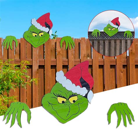 The Grinch Christmas Fence Peeker Outdoor Holiday Outdoor Decoration. . Grinch fence peeker